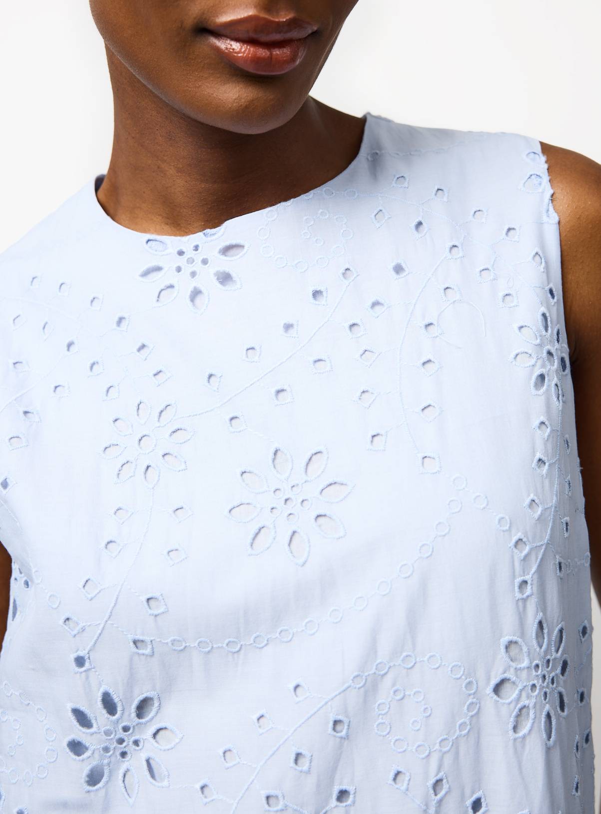 Light Blue Broderie Detail Sleeveless Smock Dress 14 - Image 3